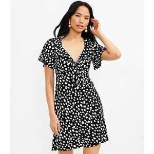 Loft Dress Size S Polka-dot Tie Front Flare Short Sleeve Mini